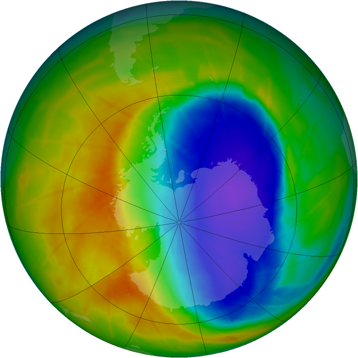 Antarctic ozone map for 18 October 2009